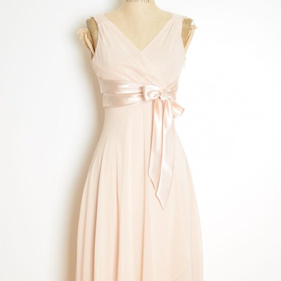 Evan Picone dress nude surplice bow fairy flutter empire cocktail party midi 4 S - Picture 2 of 8